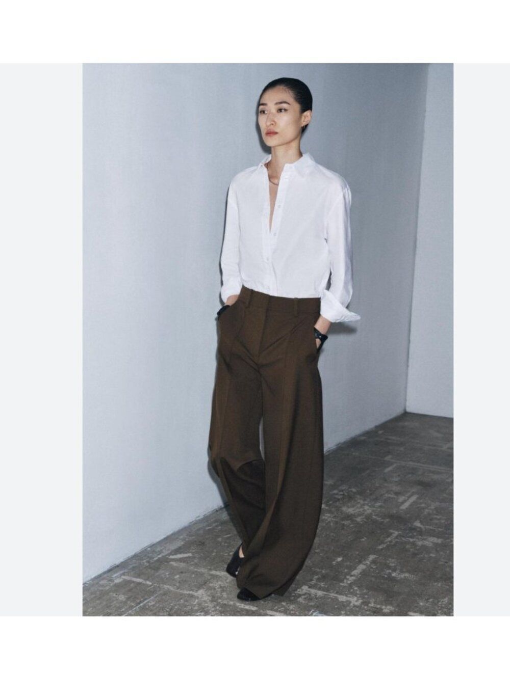 Zara ZW Womens Pants Trousers Large Dark Khaki High Rise Wide Leg 8428/646 NWT